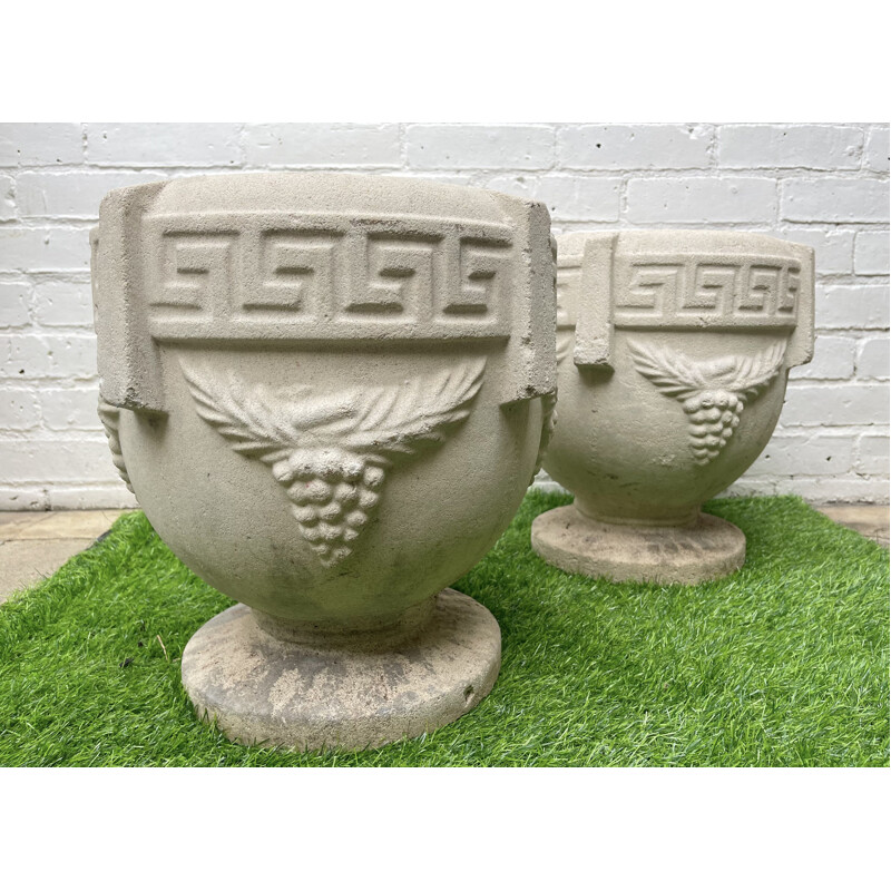 Pair of vintage Composite stone urn planters