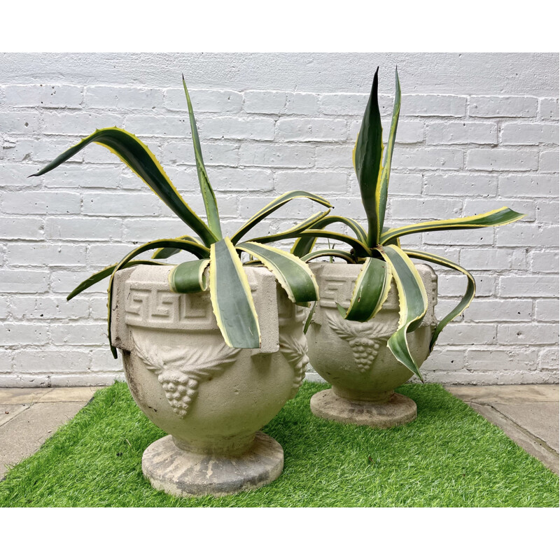 Pair of vintage Composite stone urn planters