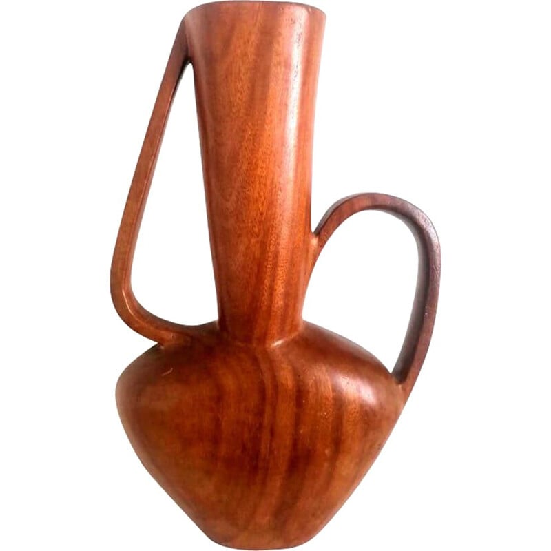 Vase scandinave vintage en teck sculpté, 1960