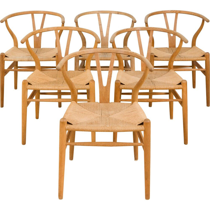 Set di 6 sedie Wishbone in rovere vintage di Hans Wegner per Carl Hansen