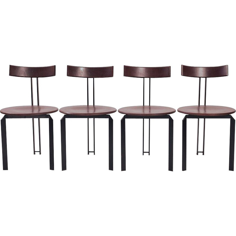 Set of 4 vintage Dutch Zeta chairs in steel and wood by Martin Haksteen for Harvink