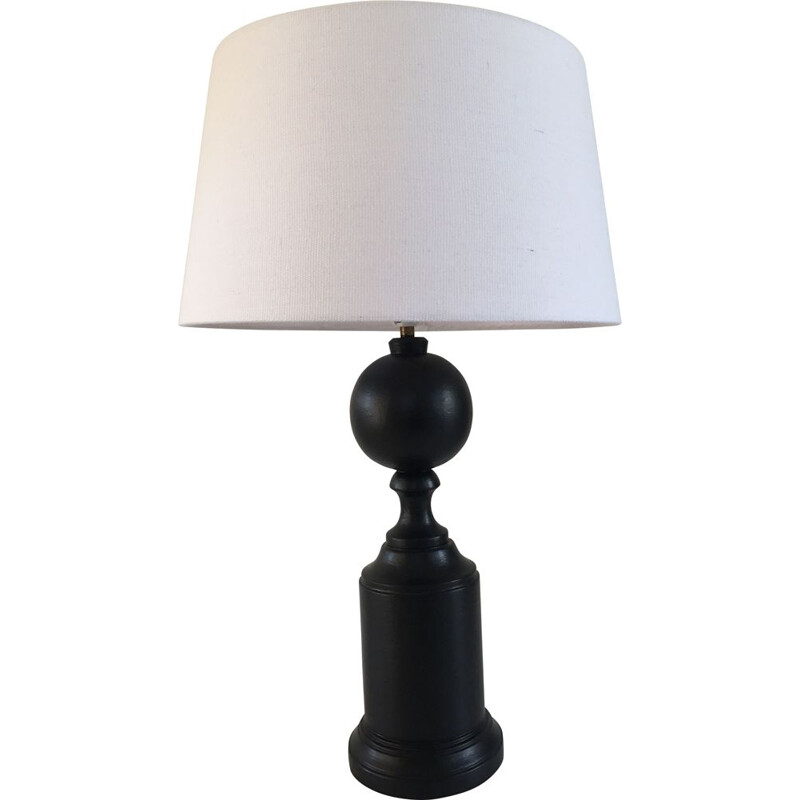 Vintage black lamp in turned wood, 1980-1990