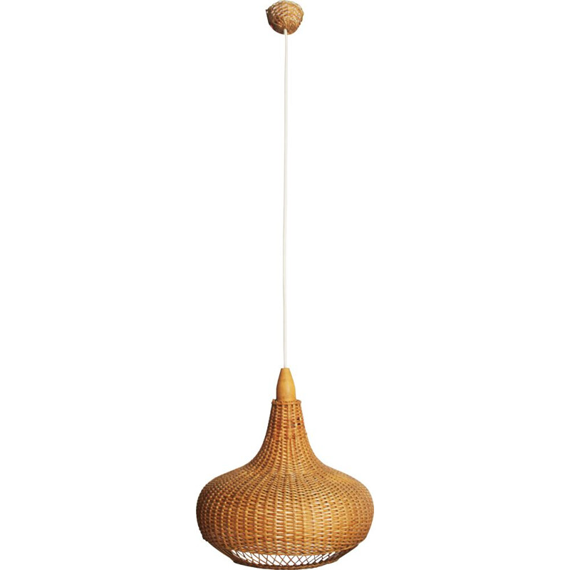 Mid century rattan pendant lamp, Czechoslovakia 1960s