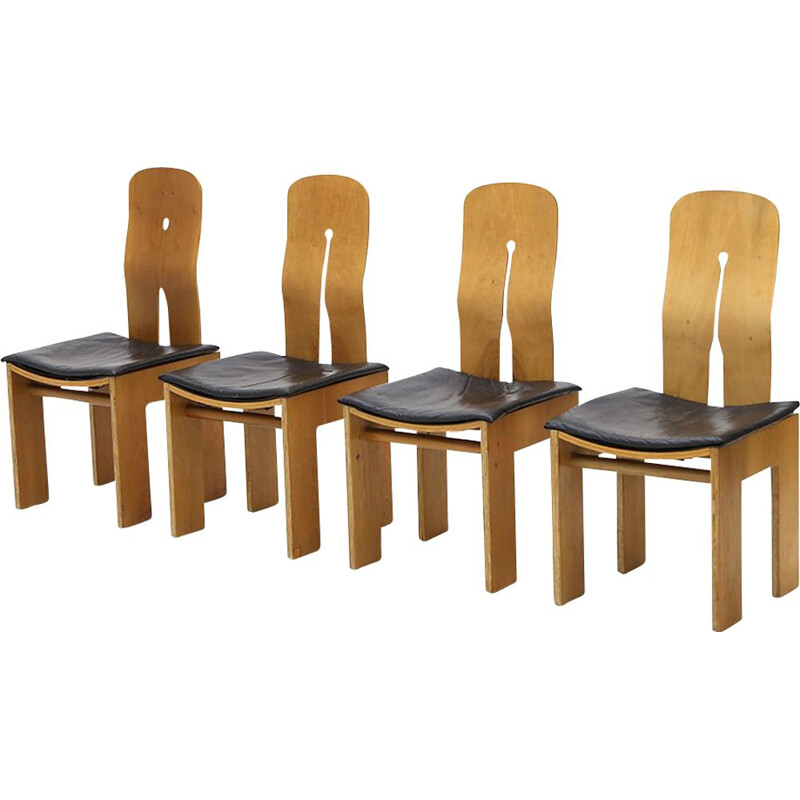 Set of 4 vintage chairs by Carlo Scarpa for Bernini, 1970s