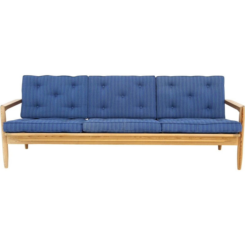 Vintage pine 3 seater sofa, Sweden 1970