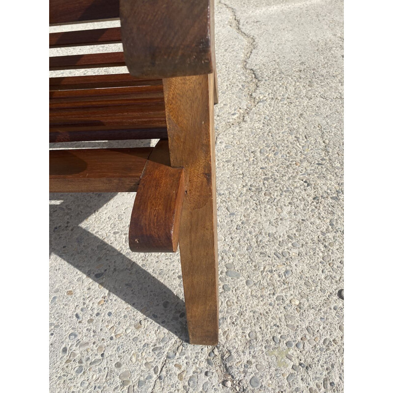 Set of 4 vintage armchairs in wood slats and cane, 1950