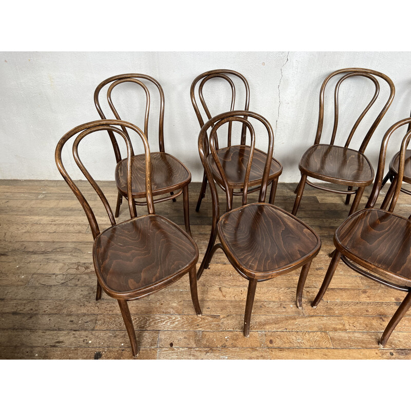 Set of 8 vintage bentwood bistro chairs, 1960