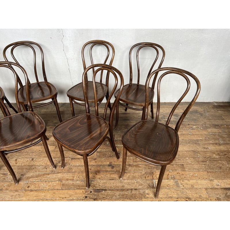 Lot de 8 chaises bistrot troquet vintage en bois courbé, 1960