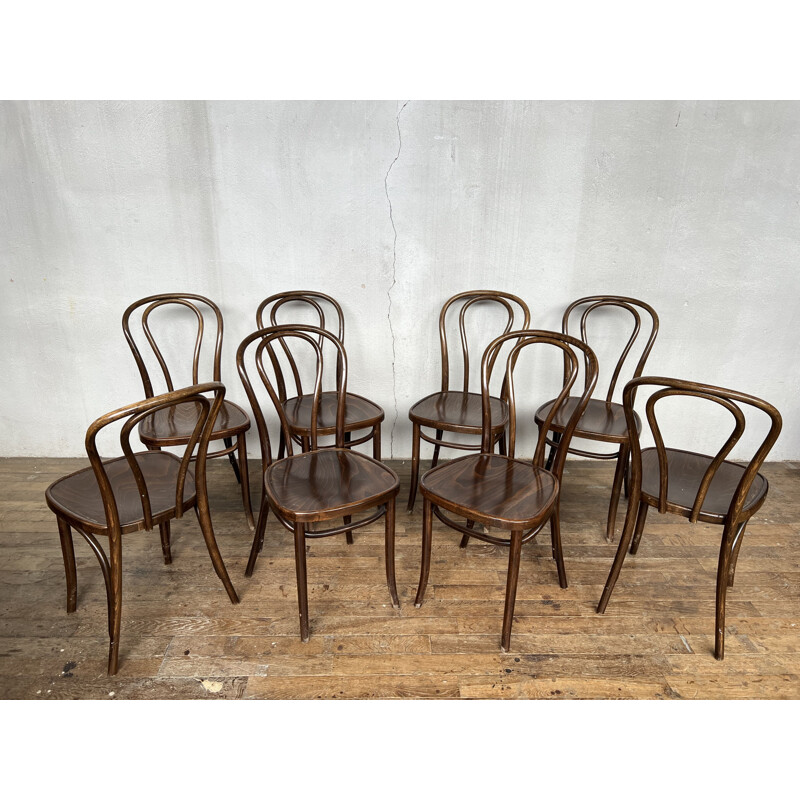 Set of 8 vintage bentwood bistro chairs, 1960