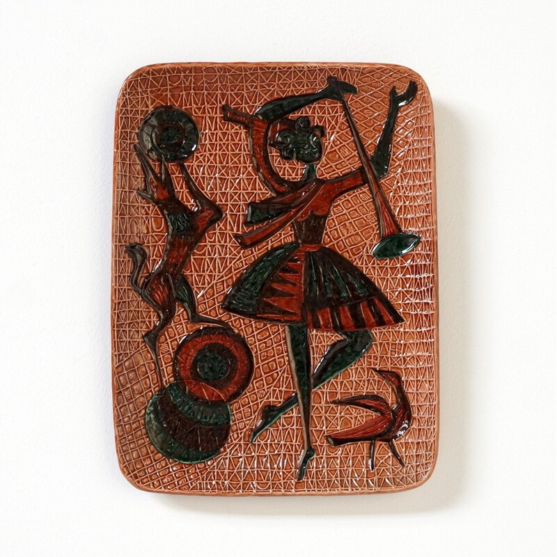 Italian wall plate in ceramic, Alessio TASCA - 1950s