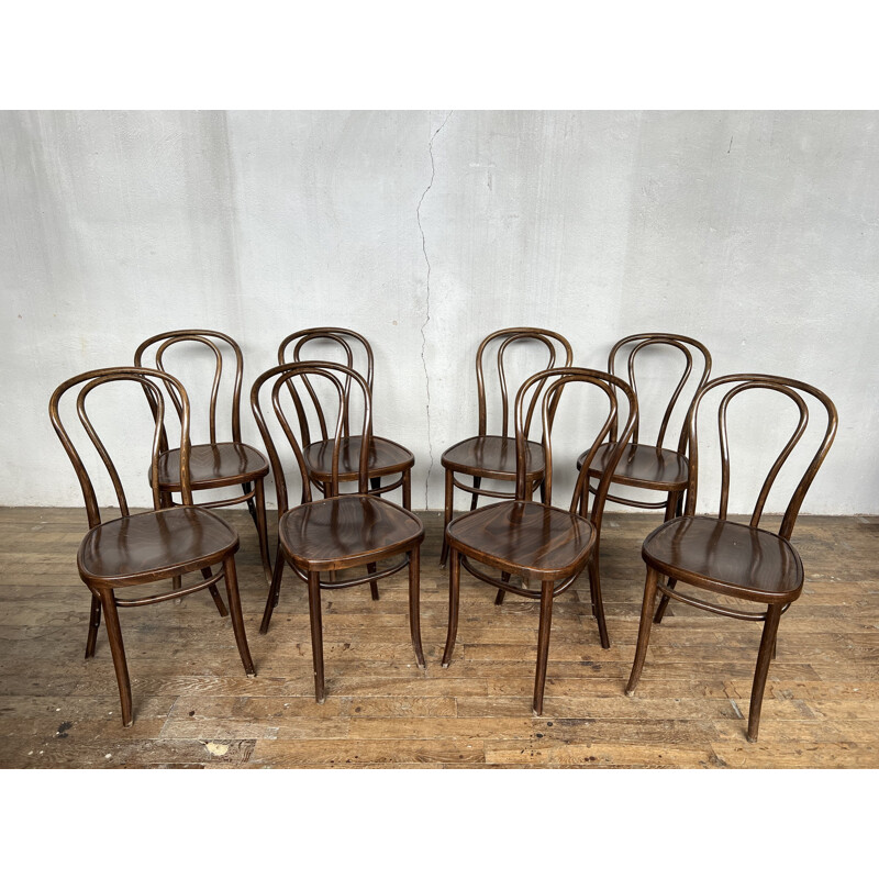 Set of 8 vintage bentwood bistro chairs, 1960