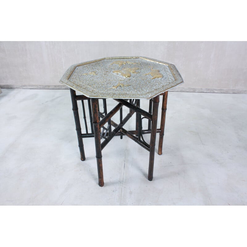 Vintage bamboo and brass side table, England 1940s