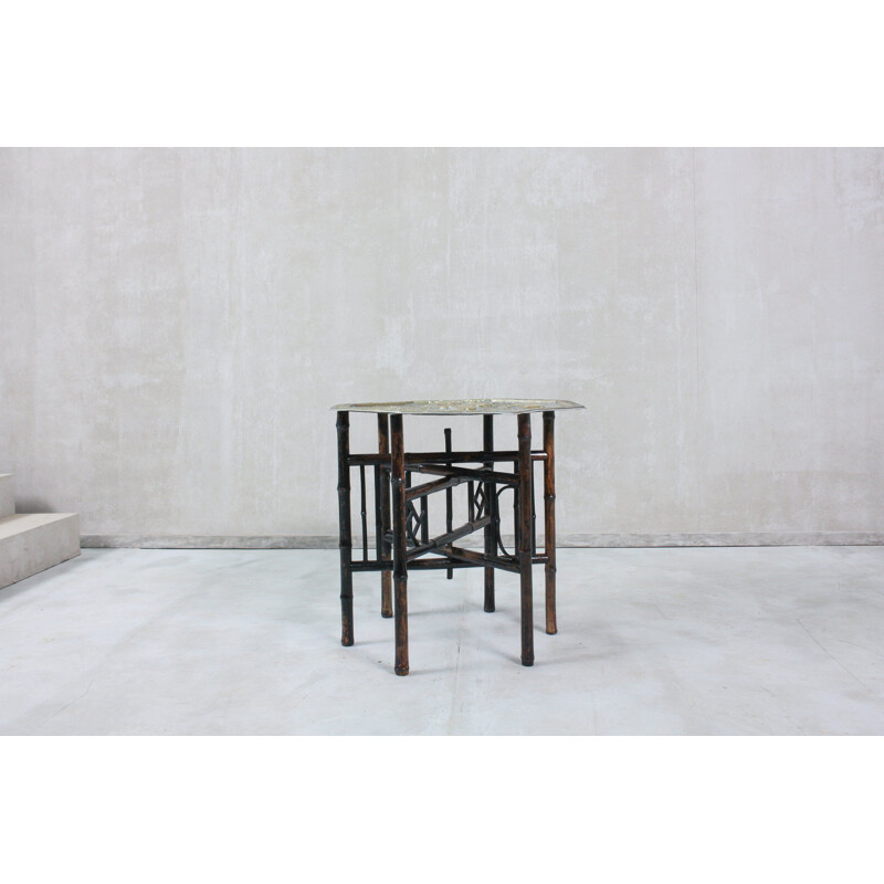 Vintage bamboo and brass side table, England 1940s