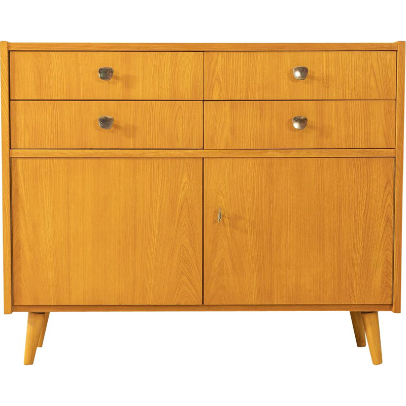Vintage ashwood chest of drawers with four drawers and two doors, 1950s