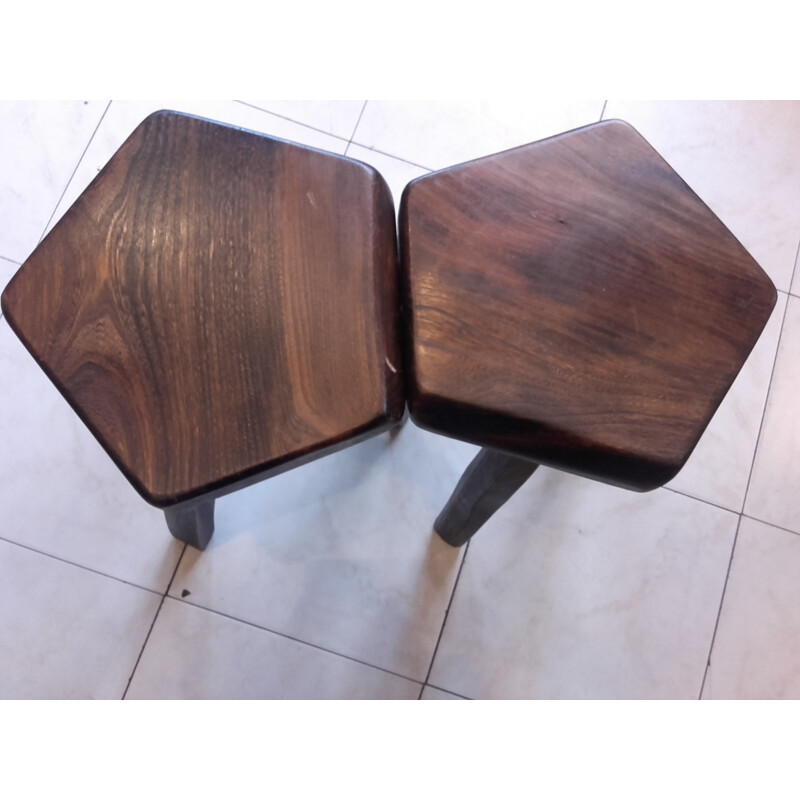 Set of 2 rustic wood stools - 1960s