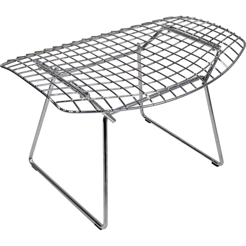 Vintage chrome-plated metal ottoman by Harry Bertoia for Knoll International, 1955