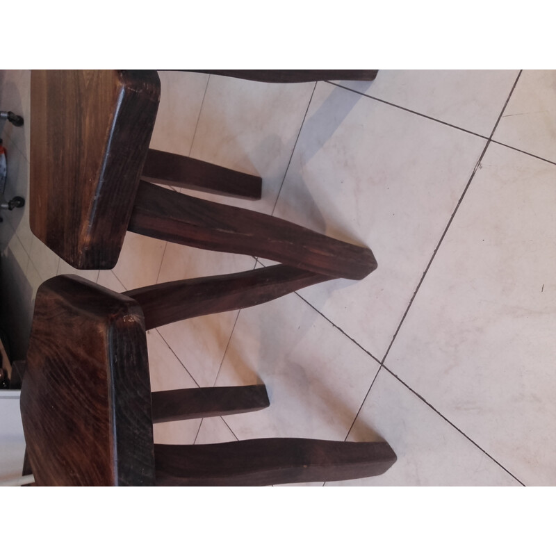 Set of 2 rustic wood stools - 1960s