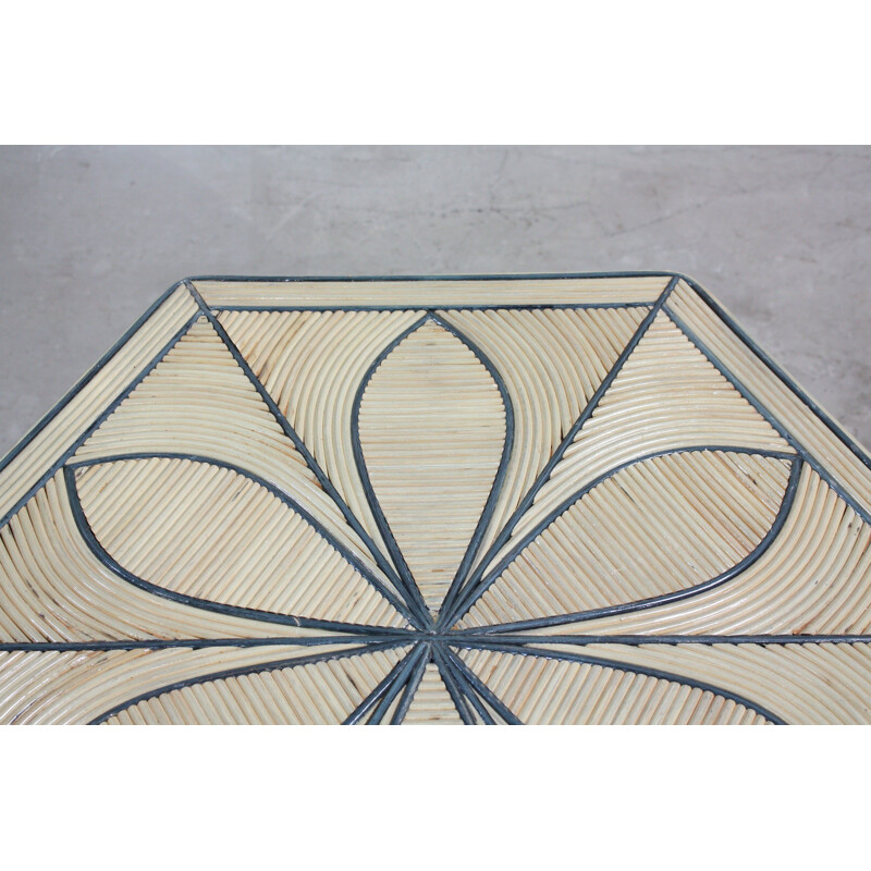Vintage hexagonal bamboo coffee table, Italy 1980s