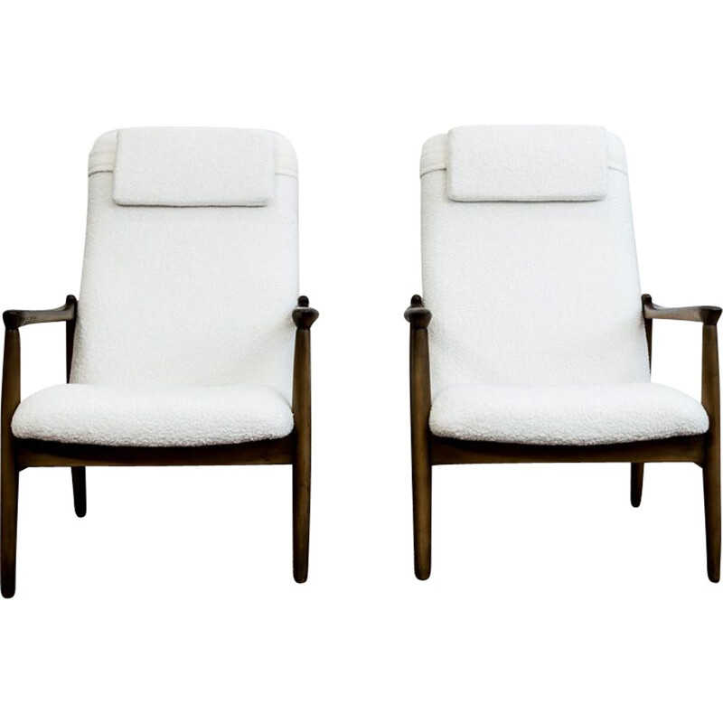 Paar vintage Gfm 64 stoelen met hoge witte rugleuning van Edmund Homa, 1960