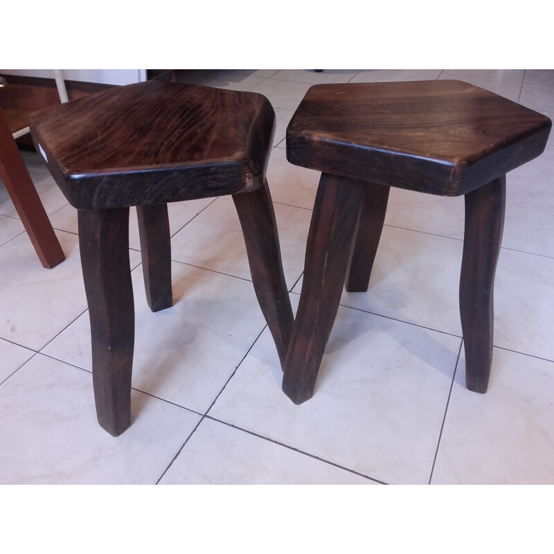 Set of 2 rustic wood stools - 1960s