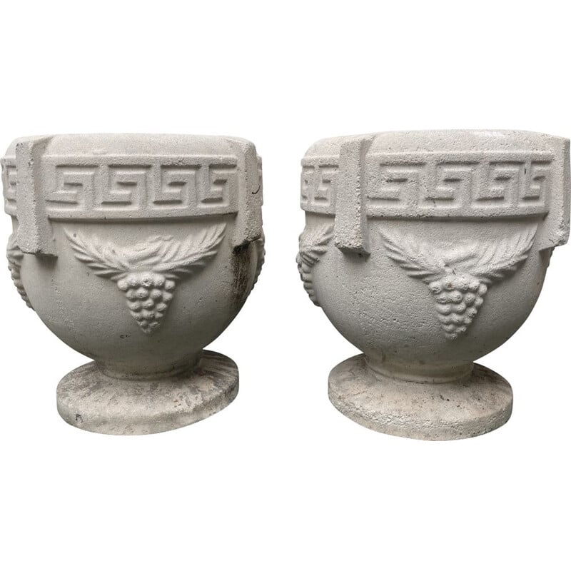 Pair of vintage Composite stone urn planters