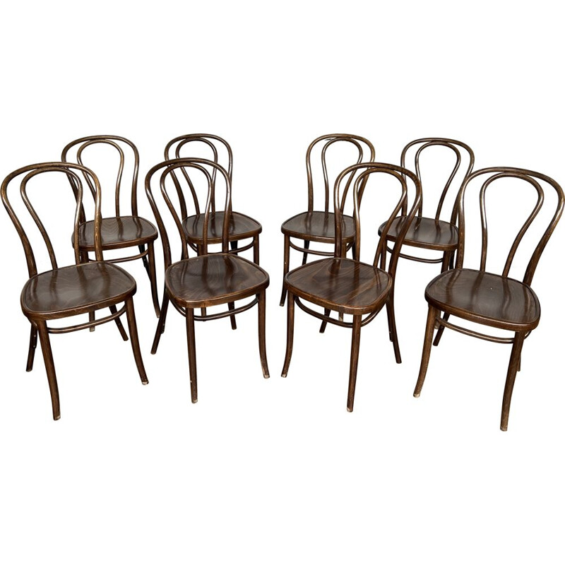 Set of 8 vintage bentwood bistro chairs, 1960