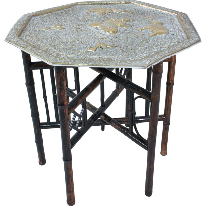Vintage bamboo and brass side table, England 1940s