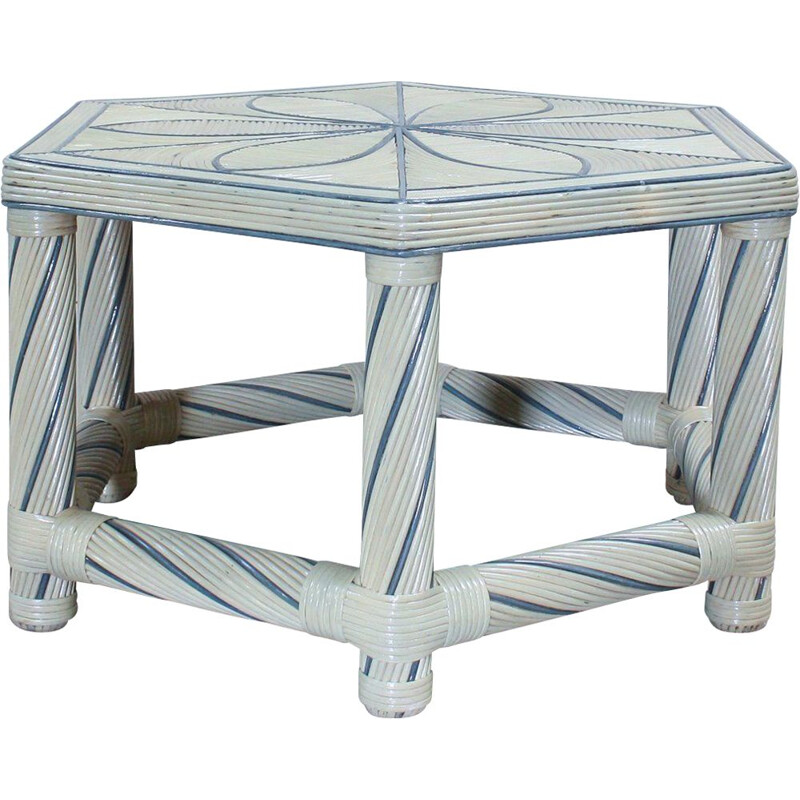 Table basse hexagonale vintage en bambou, Italie 1980