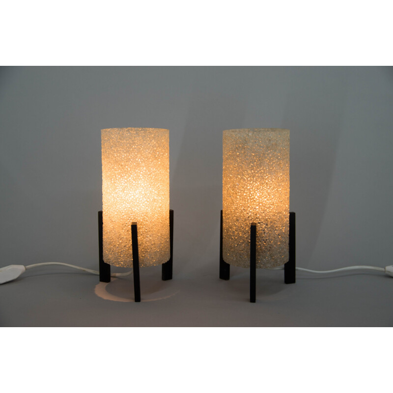 Pair of vintage resin and wood table lamps by Pokrok Zilina, 1960