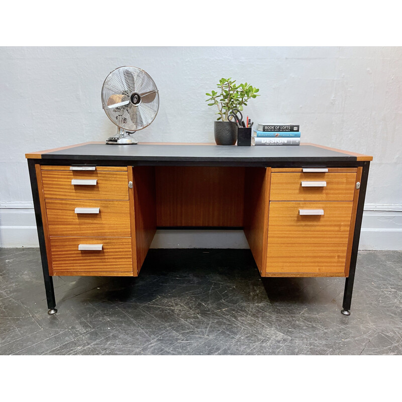 Vintage teak desk with shelves by Abbess Linear, 1970s
