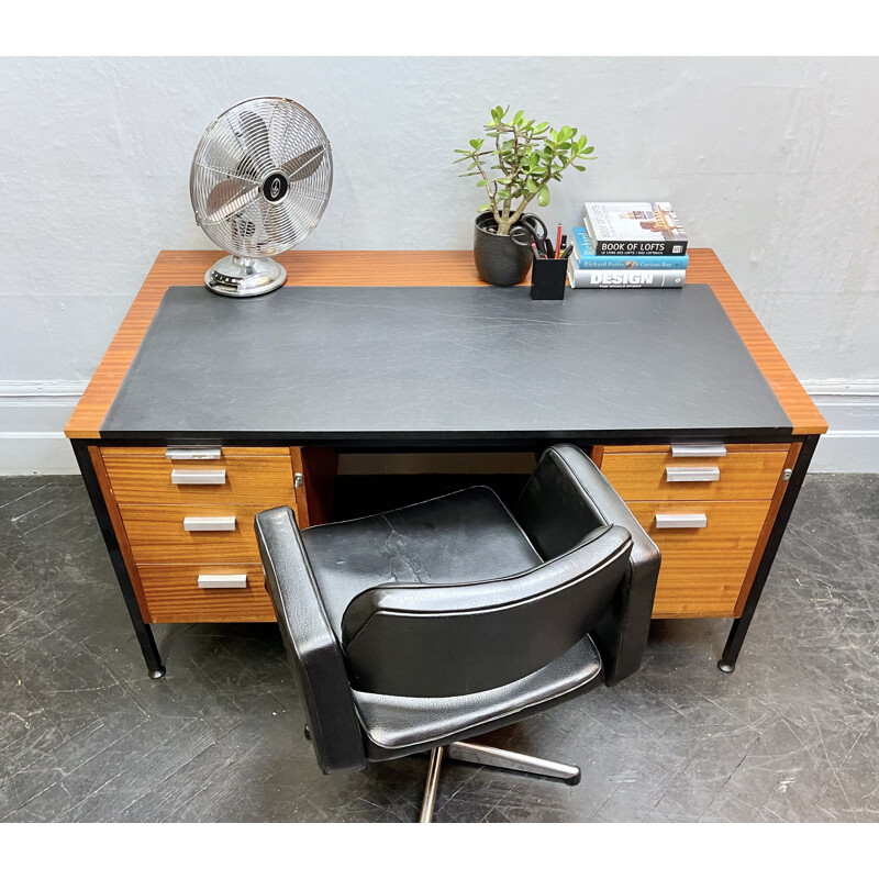 Vintage teak desk with shelves by Abbess Linear, 1970s