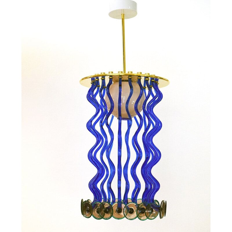 Vintage "Formosa" chandelier in chromed brass by Ettore Sottsass for Venini, 1989s