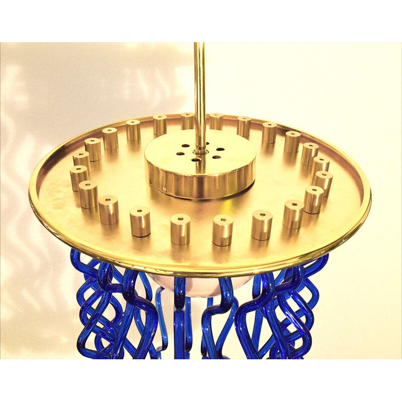 Vintage "Formosa" chandelier in chromed brass by Ettore Sottsass for Venini, 1989s