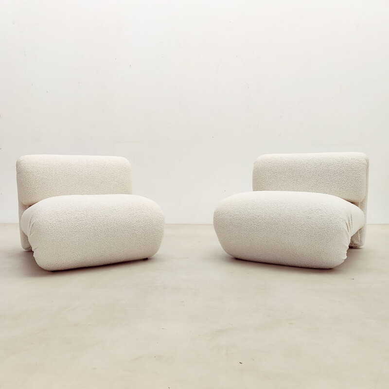 Pair of mid century Italian boucle fabric armchairs, 1960s