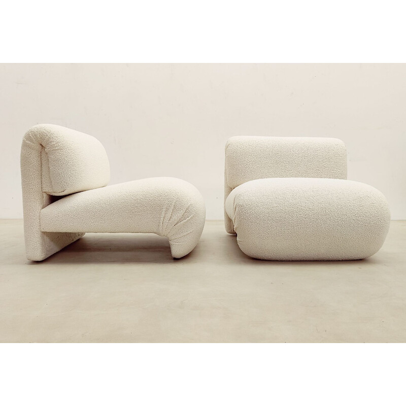 Pair of mid century Italian boucle fabric armchairs, 1960s