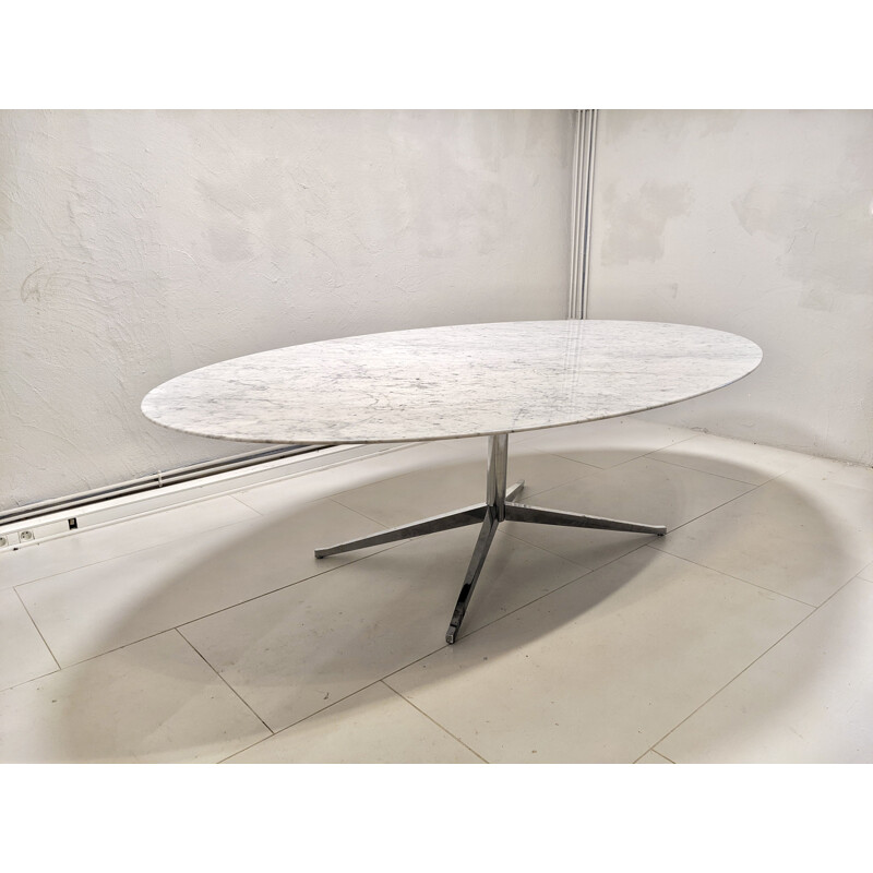 Vintage oval table in Carrara marble by Florence Knoll for Knoll, 1960s