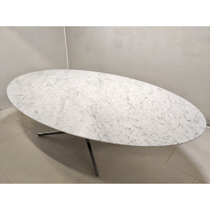 Vintage oval table in Carrara marble by Florence Knoll for Knoll, 1960s