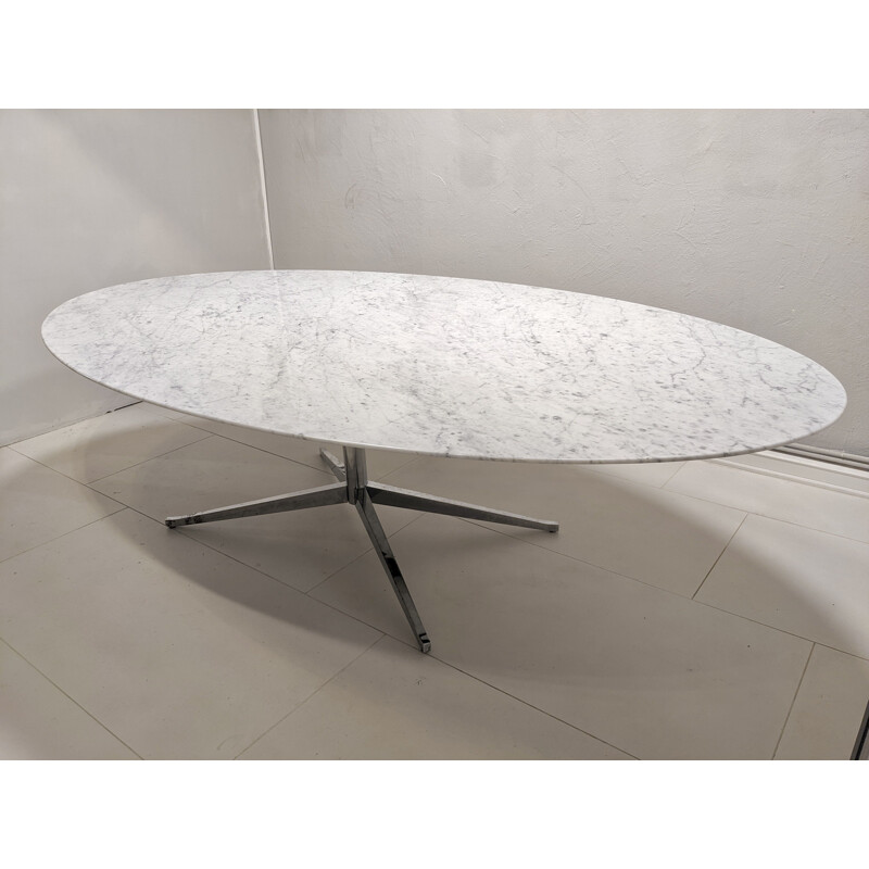 Vintage oval table in Carrara marble by Florence Knoll for Knoll, 1960s