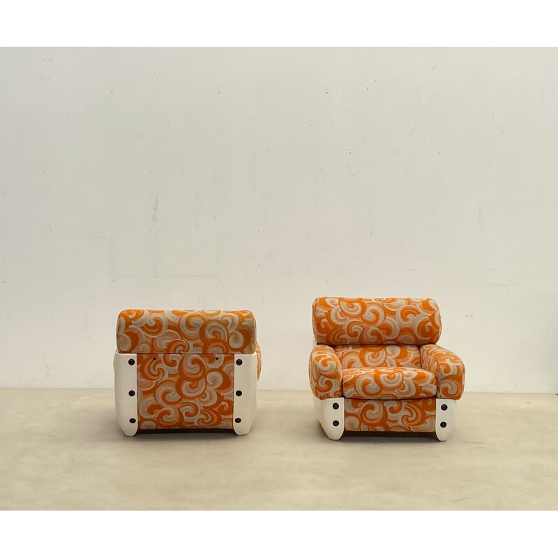 Paar orangefarbene Vintage-Sessel, Italien 1970