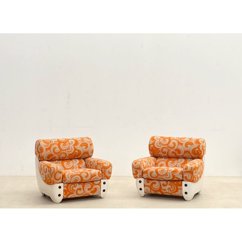 Paar orangefarbene Vintage-Sessel, Italien 1970