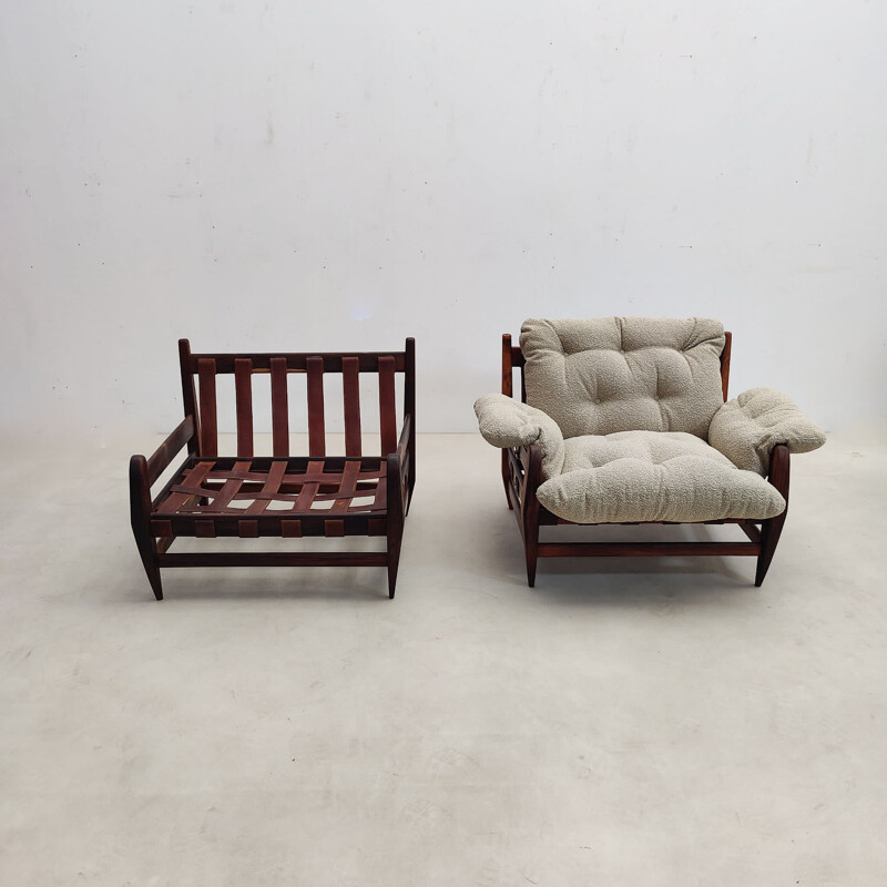 Paire de fauteuils vintage avec ottoman par Jean Gillon pour Italma Wood Art, Brésil 1960