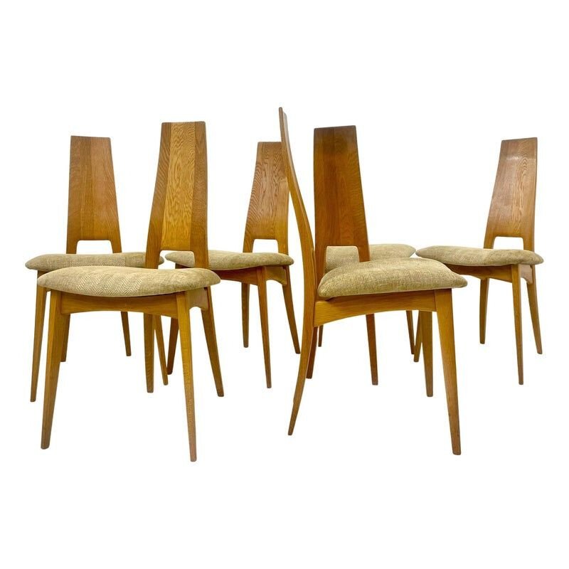 Set of 6 mid century oak chairs, Italy 1980s