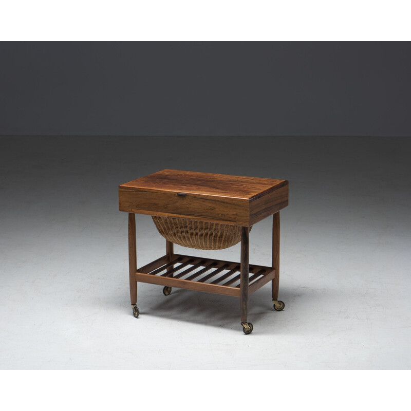 Vintage rosewood sewing table by Ejvind Johansson for Fdb Møbler, Denmark 1957s