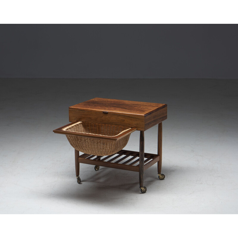 Vintage rosewood sewing table by Ejvind Johansson for Fdb Møbler, Denmark 1957s