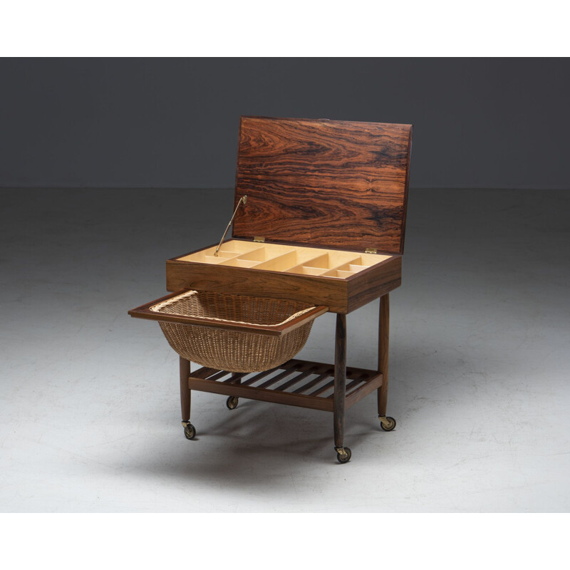 Mesa de costura Vintage Rosewood de Ejvind Johansson para Fdb Møbler, Dinamarca 1957