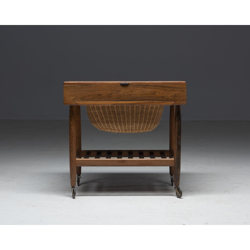 Vintage rosewood sewing table by Ejvind Johansson for Fdb Møbler, Denmark 1957s