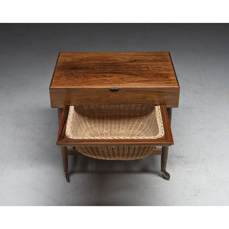 Mesa de costura vintage de palisandro de Ejvind Johansson para Fdb Møbler, Dinamarca 1957