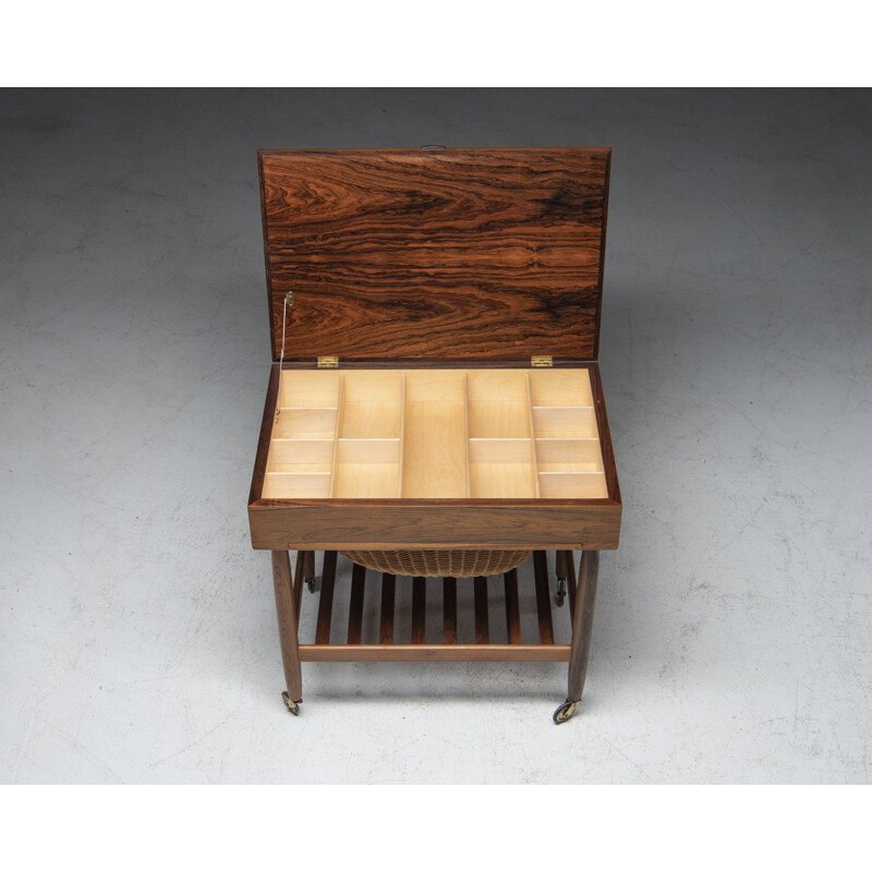 Vintage rosewood sewing table by Ejvind Johansson for Fdb Møbler, Denmark 1957s