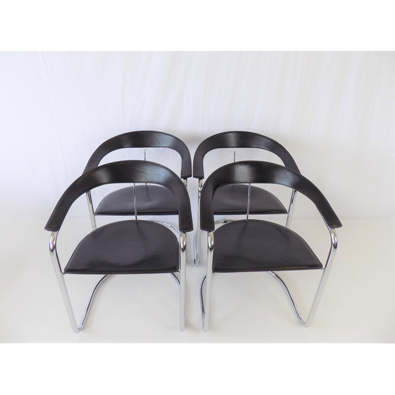 Set of 4 vintage cantilever chairs model Canasta in leather by Arrben, Italy 1970s