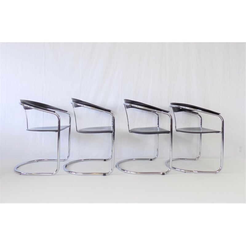 Set of 4 vintage cantilever chairs model Canasta in leather by Arrben, Italy 1970s